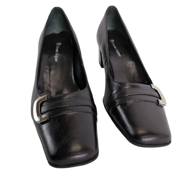 ETIENNE AIGNER Women's 8 E-Mozart Square Toe Black Leather Heels Pumps Preppy - Picture 9 of 10
